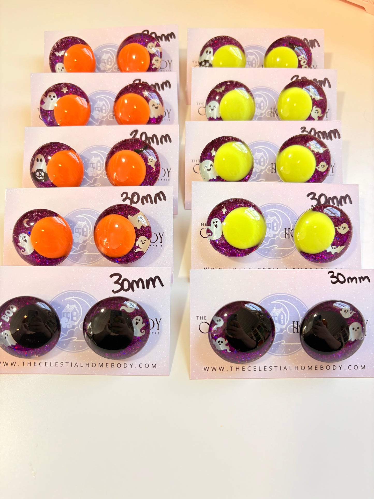 Glow-In-The-Dark Ghosts Purple Glitter+Green or Orange Pupil - 3D Safety Eyes