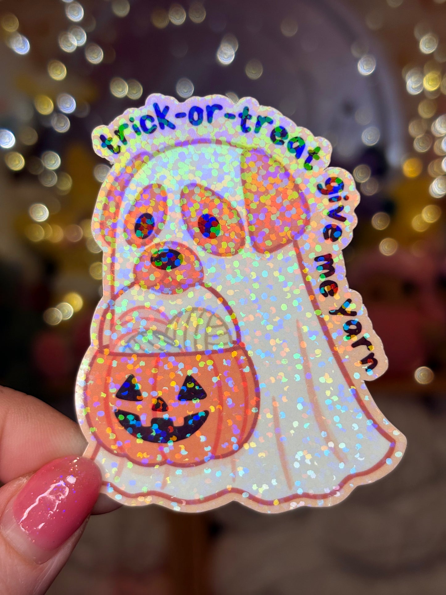 Trick-or-Treat Give Me Yarn Halloween Golden Retriever Dog - Waterproof Sticker for Water Bottle/Stanley, Car, Laptop, Phone, Game Console