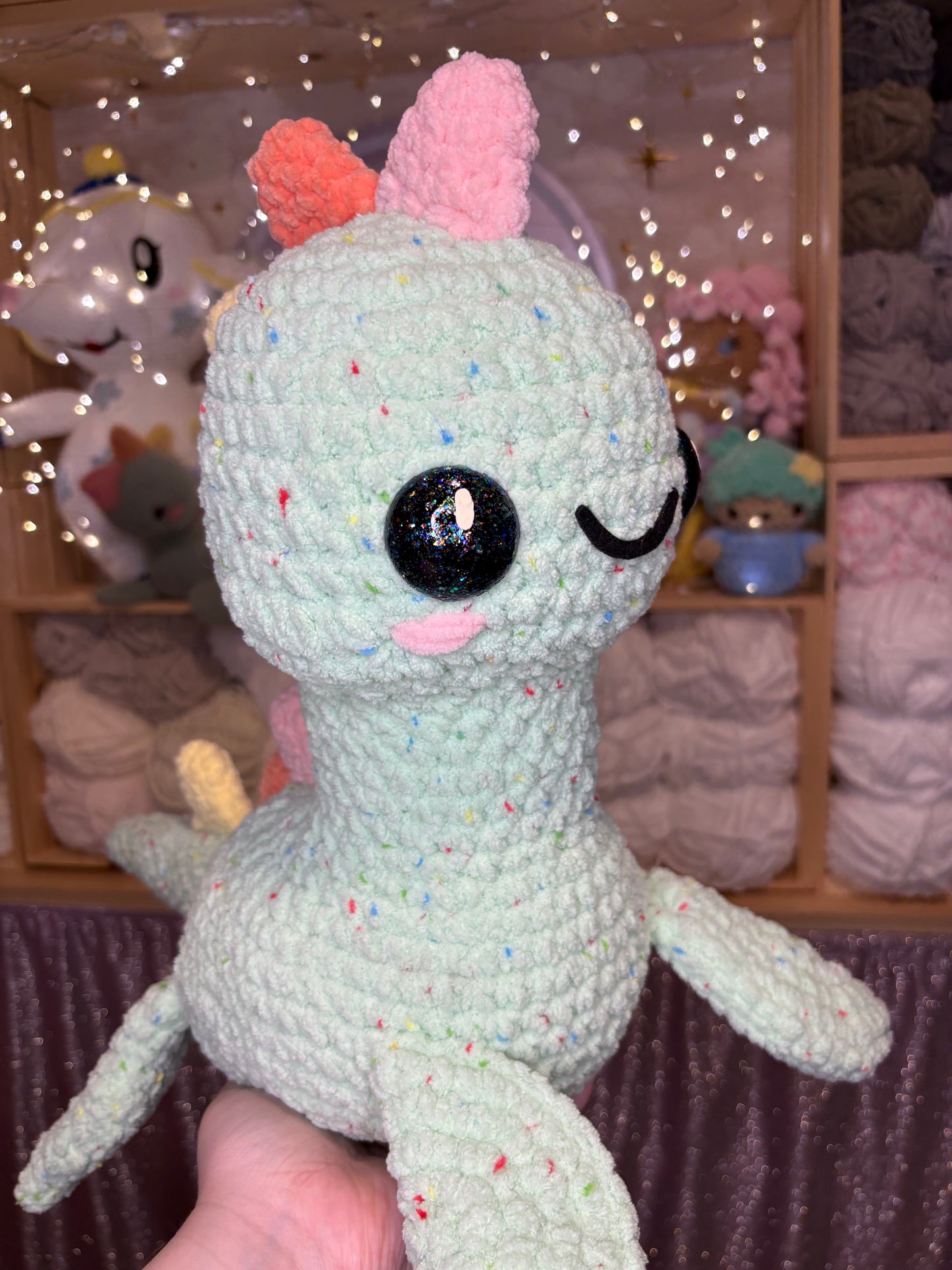 Nessie the Loch Ness Monster Pastel Rainbow Dino Handmade Crochet Plushie