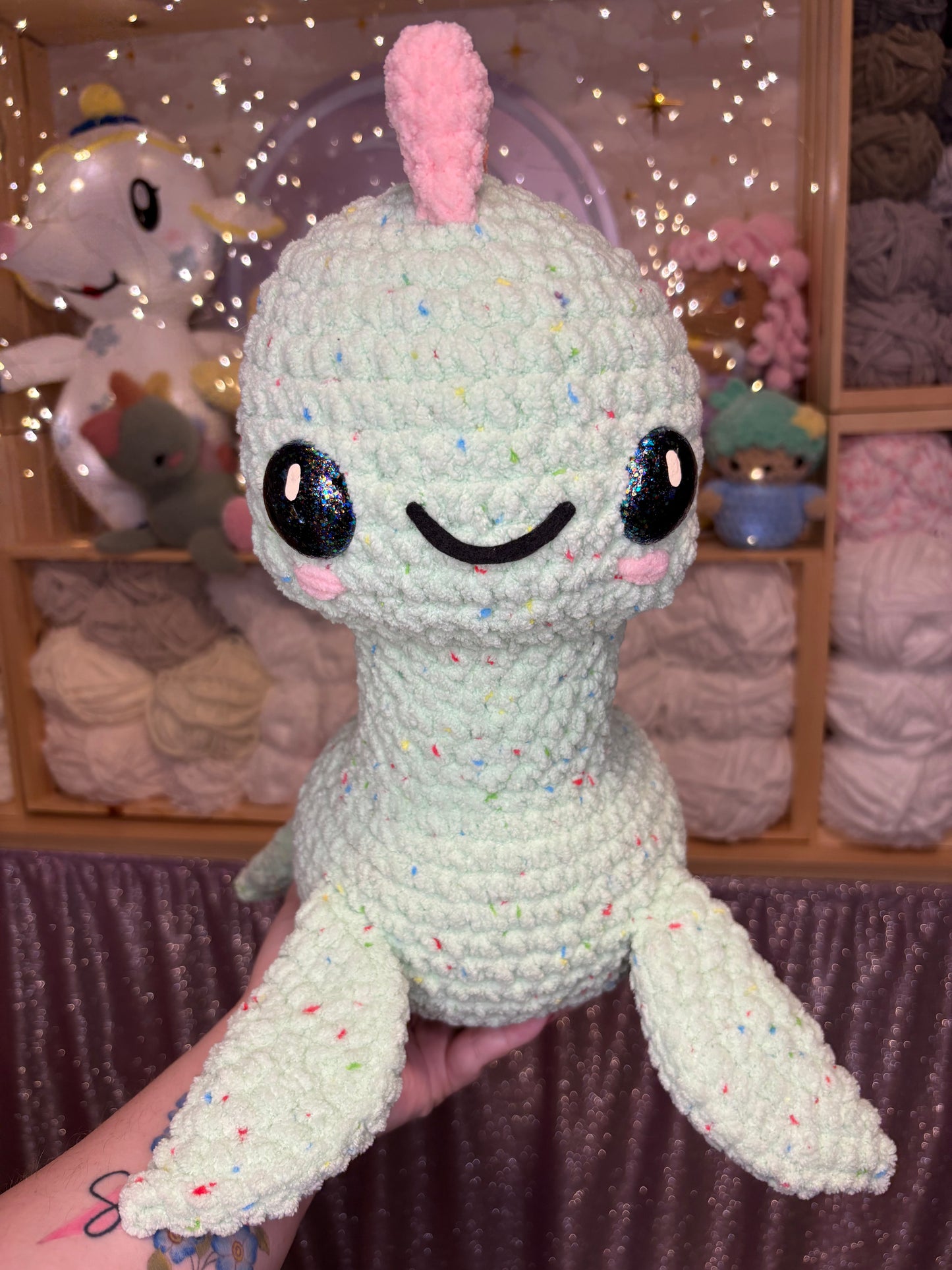 Nessie the Loch Ness Monster Pastel Rainbow Dino Handmade Crochet Plushie