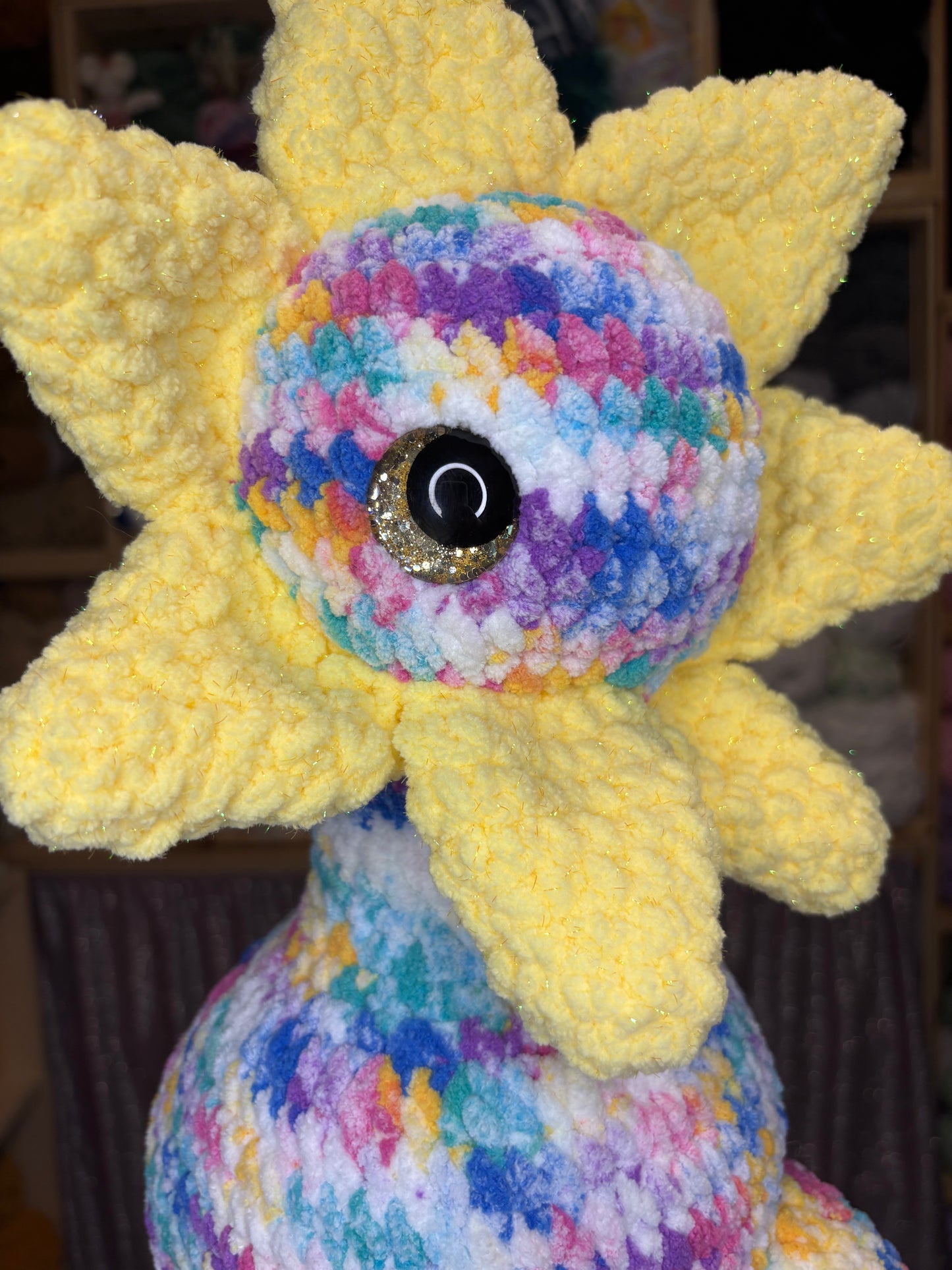 Rainbow Daisy Dino Flower Handmade Crochet Plushie