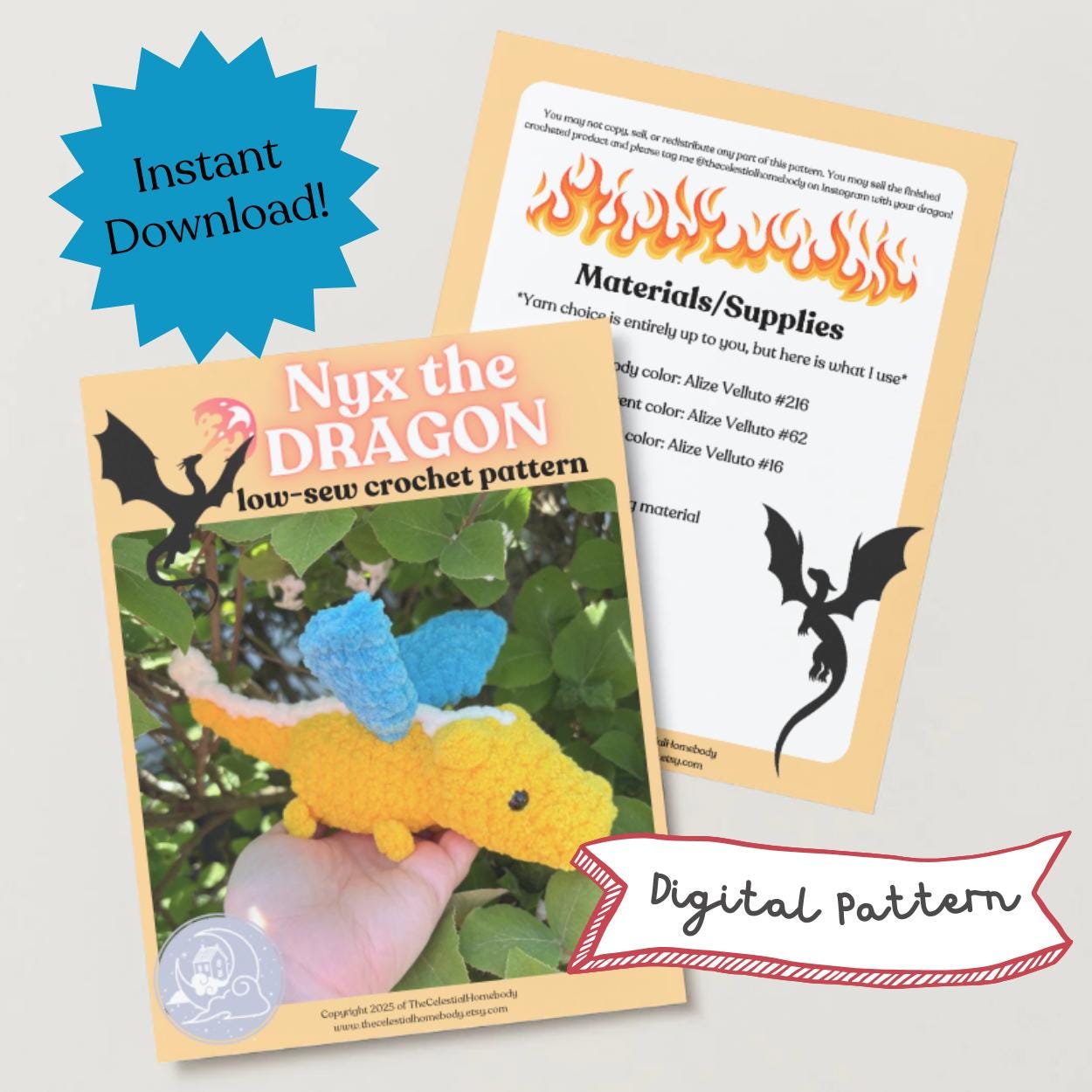 2-in-1 Nyx the Dragon + Lyra the Pegasus LOW SEW Crochet Pattern Digital Download Quick Amigurumi Pattern Great for Market Prep!