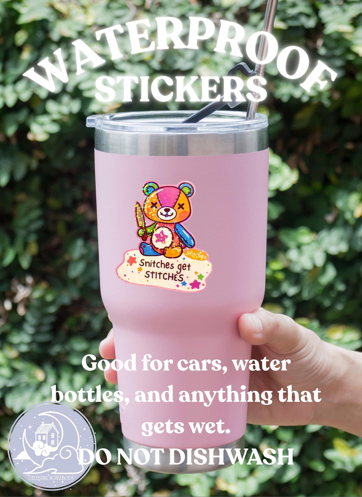 Snitches Get Stitches Sticker - Holographic Rainbow Waterproof Sticker for Water Bottle/Stanley, Car, Laptop, Phone, Game Console