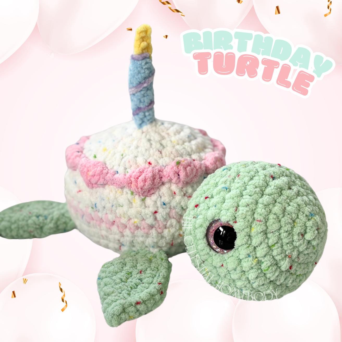 Birthday Cake Turtle Crochet Pattern Digital Download Amigurumi Pattern