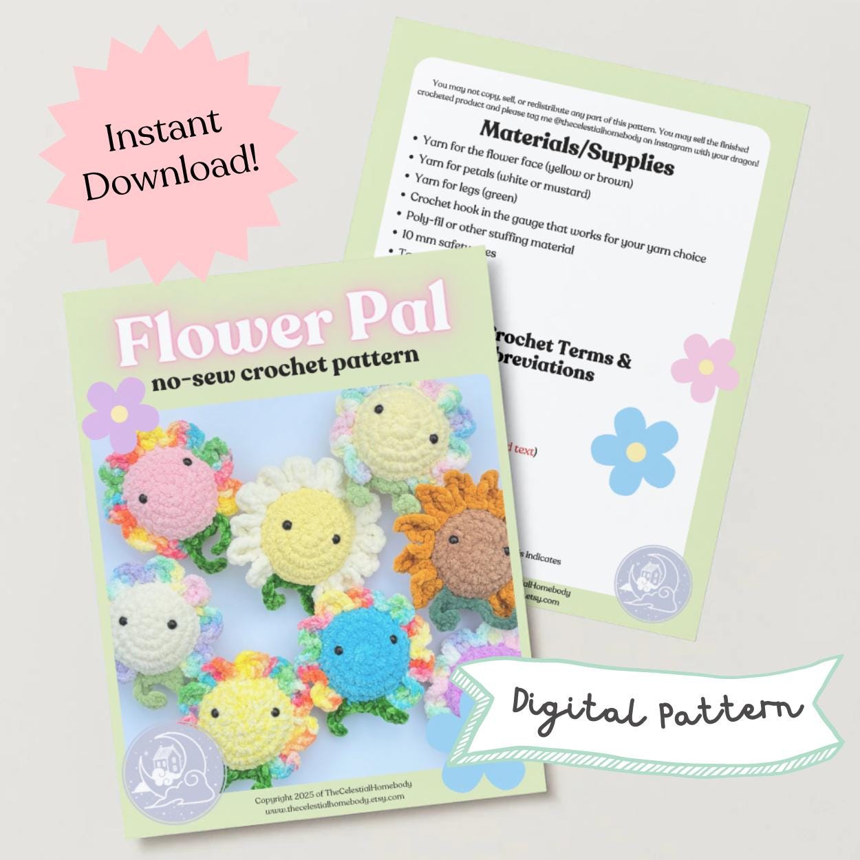 Flower Pal NO SEW Crochet Pattern Digital Download Quick Amigurumi Pattern Great for Market Prep!