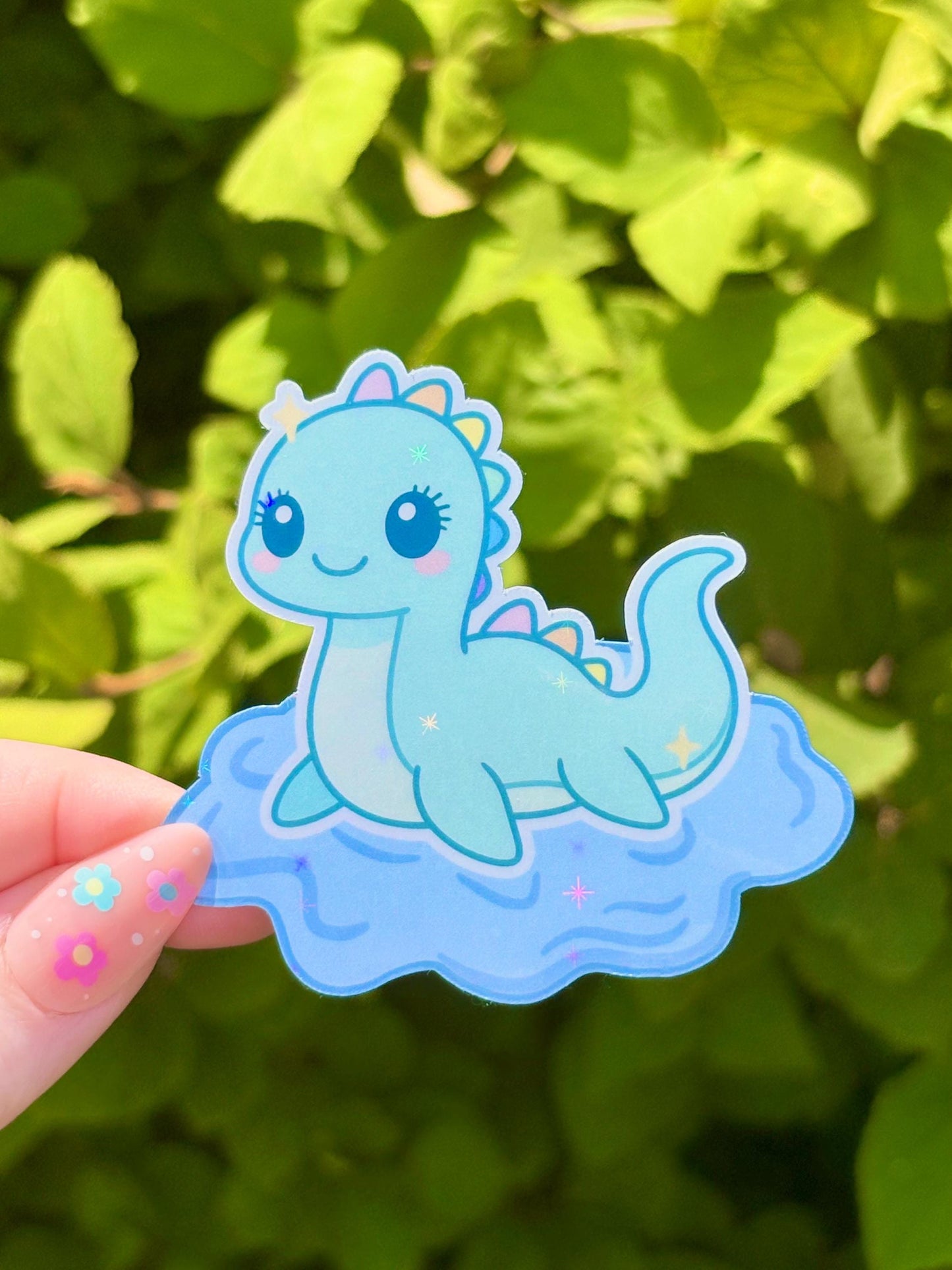 Pastel Nessie the Loch Ness Monster - Holographic Waterproof Sticker for Water Bottle/Stanley, Car, Laptop, Phone, Game Console