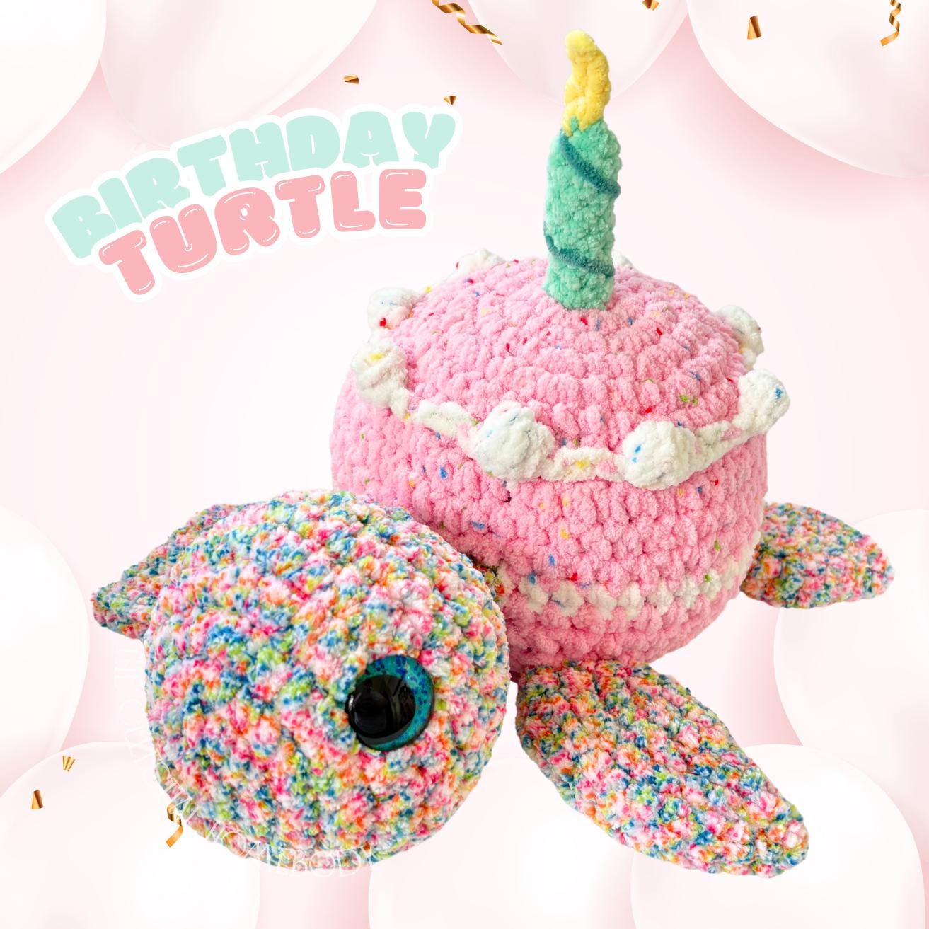 Birthday Cake Turtle Crochet Pattern Digital Download Amigurumi Pattern