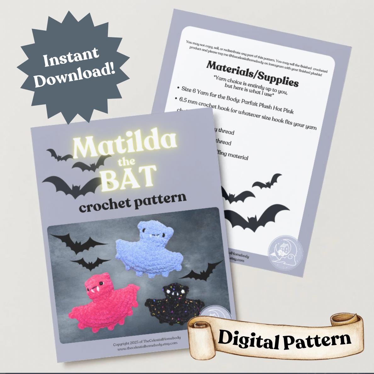 Matilda the Bat NO SEW Beginner Crochet Pattern Digital Download Quick Amigurumi Pattern Great for Market Prep!