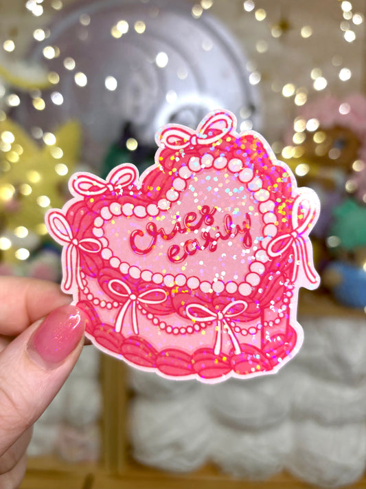 Cries Easily Coquette Cake Holographic Glitter Sticker -  Waterproof Sticker for Water Bottle/Stanley, Car, Laptop, Phone, Game Console