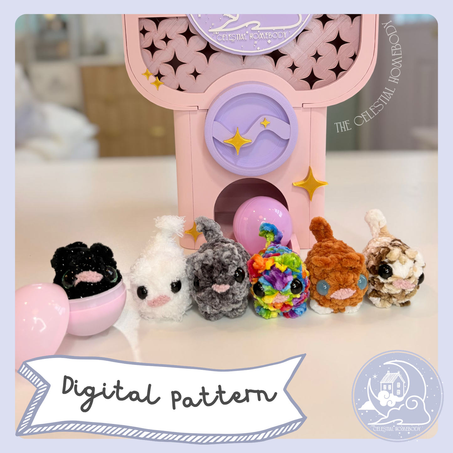 Itty Bitty Kitty No-Sew Beginner Crochet Pattern For Gatchapon Capsule/Keychain Digital Download Quick Amigurumi Pattern