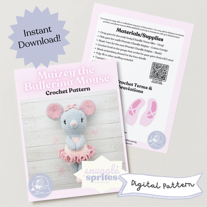 Maizey the Mouse Ballerina Crochet Amigurumi Pattern DIGITAL DOWNLOAD - Snuggle Sprites Collection