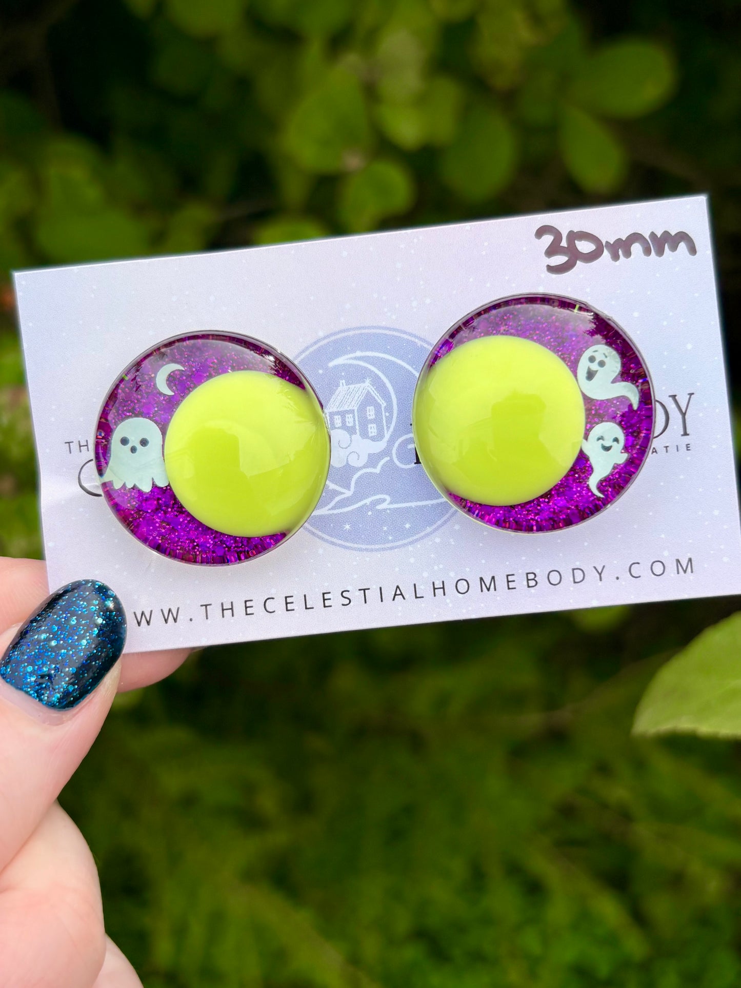 Glow-In-The-Dark Ghosts Purple Glitter+Green or Orange Pupil - 3D Safety Eyes