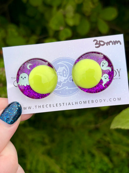 Glow-In-The-Dark Ghosts Purple Glitter+Green or Orange Pupil - 3D Safety Eyes