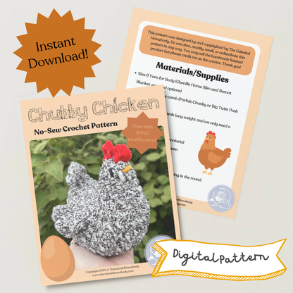 Chubby Chicken Beginner Friendly LOW SEW Crochet Pattern Digital Download Quick Amigurumi Pattern