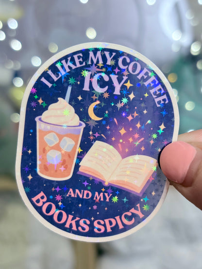 Ice Coffee and Spicy Book Holographic Sticker - Waterproof Sticker for Water Bottle/Stanley, Car, Laptop, Phone, Game Console
