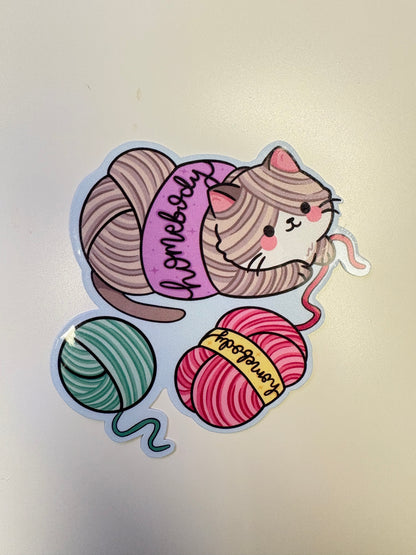 Yarn Cat Crocheter/Knitter Homebody Sticker - Waterproof Sticker for Water Bottle/Stanley, Car, Laptop, Phone, Game Console