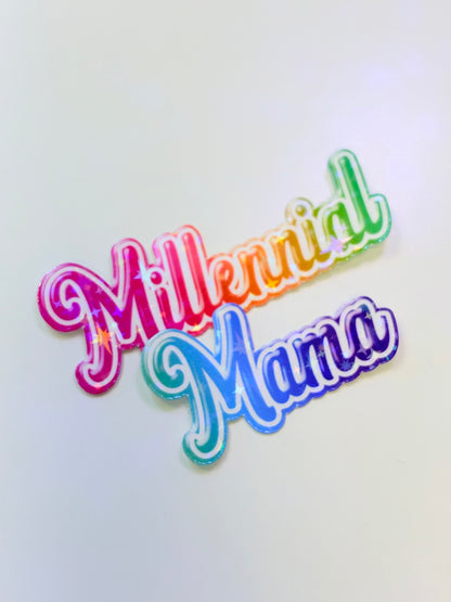 Millennial Mama Lisa Frank Inspired Rainbow Sparkly Holographic Sticker - Waterproof Sticker for Water Bottle/Stanley, Car, Laptop, Phone, Game Console
