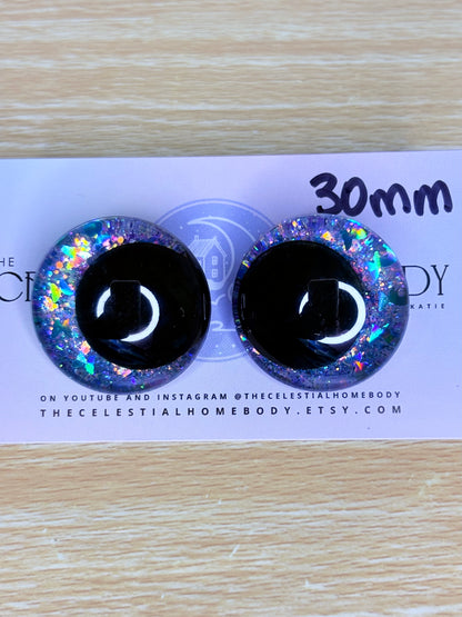 Cinderella Butterfly Blue Sparkle Hologrpahic 3D Safety Sinker Eyes - 30mm, 20mm