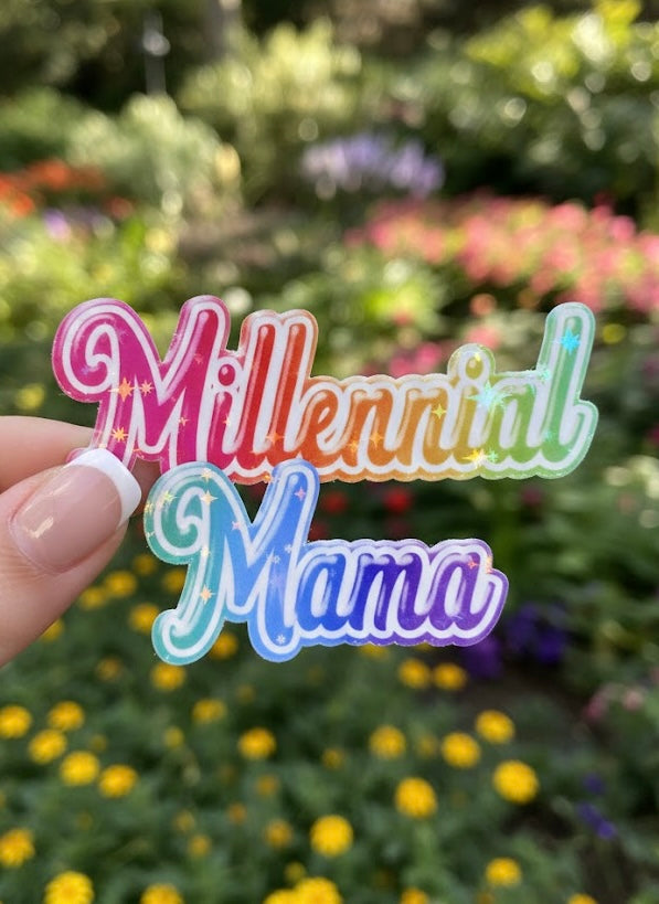 Millennial Mama Lisa Frank Inspired Rainbow Sparkly Holographic Sticker - Waterproof Sticker for Water Bottle/Stanley, Car, Laptop, Phone, Game Console