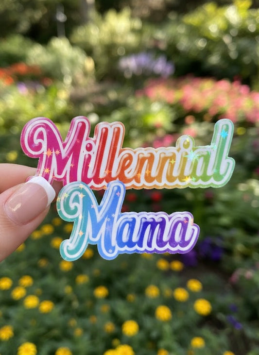 Millennial Mama Lisa Frank Inspired Rainbow Sparkly Holographic Sticker - Waterproof Sticker for Water Bottle/Stanley, Car, Laptop, Phone, Game Console