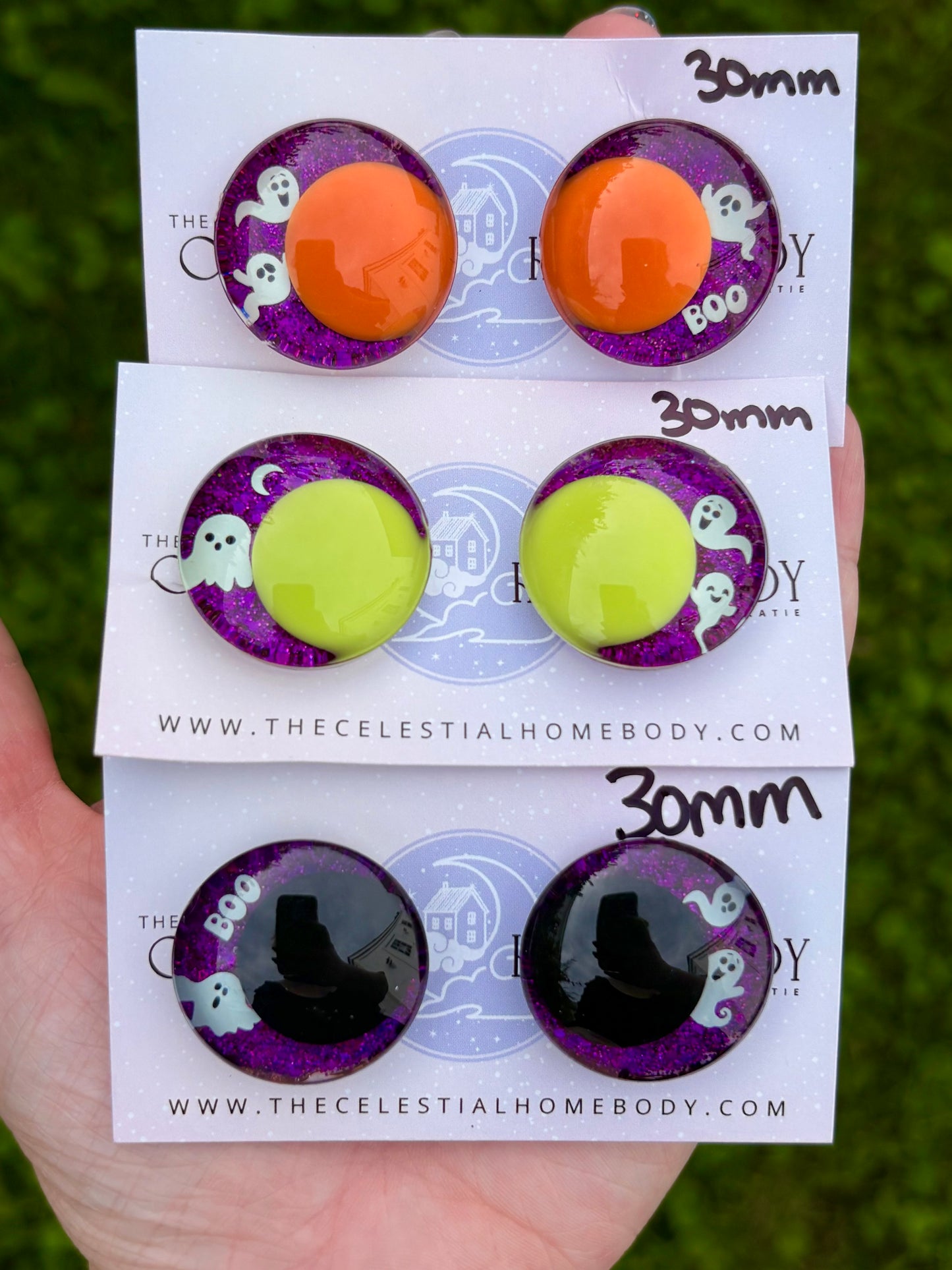 Glow-In-The-Dark Ghosts Purple Glitter+Green or Orange Pupil - 3D Safety Eyes