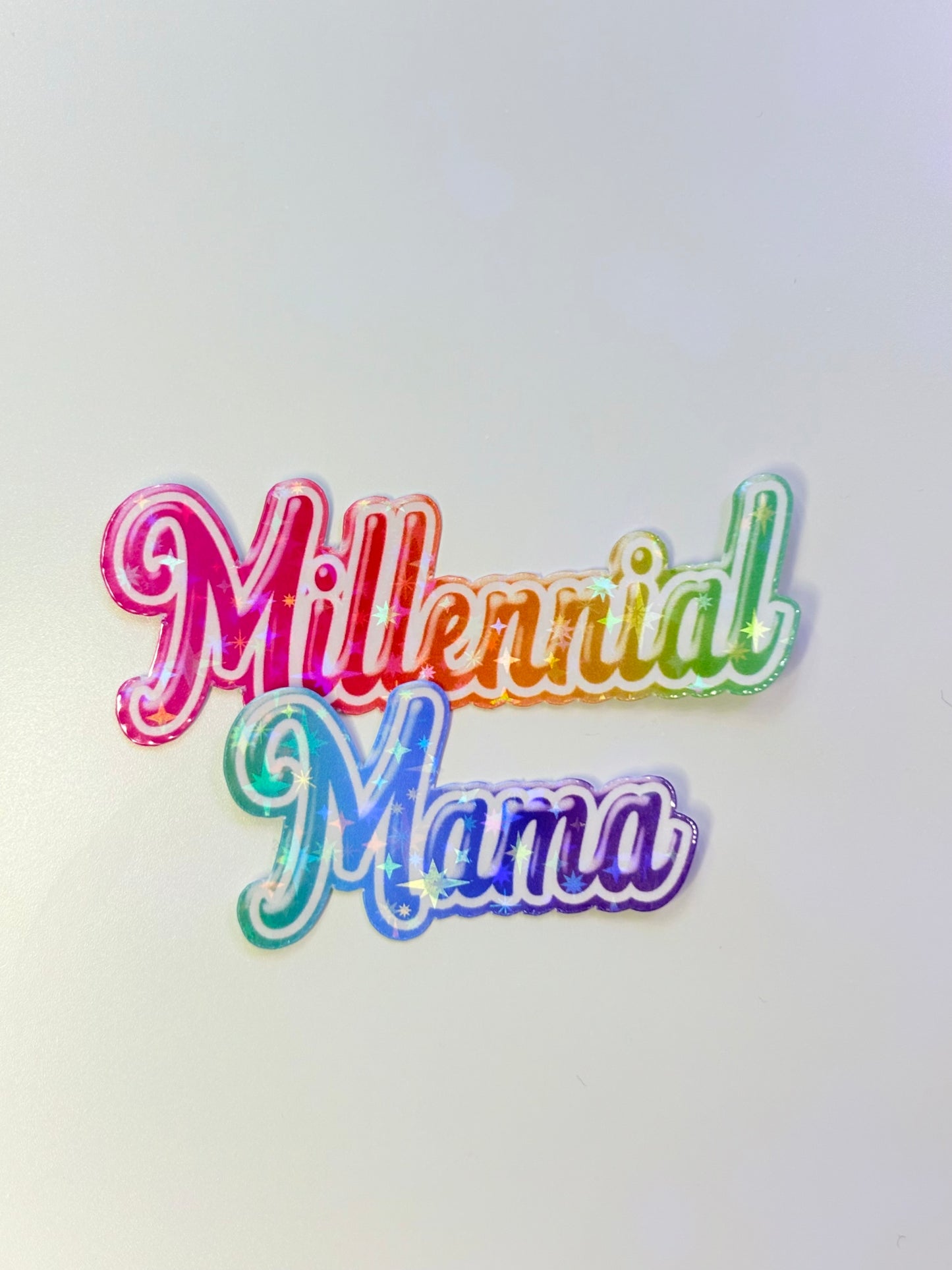 Millennial Mama Lisa Frank Inspired Rainbow Sparkly Holographic Sticker - Waterproof Sticker for Water Bottle/Stanley, Car, Laptop, Phone, Game Console