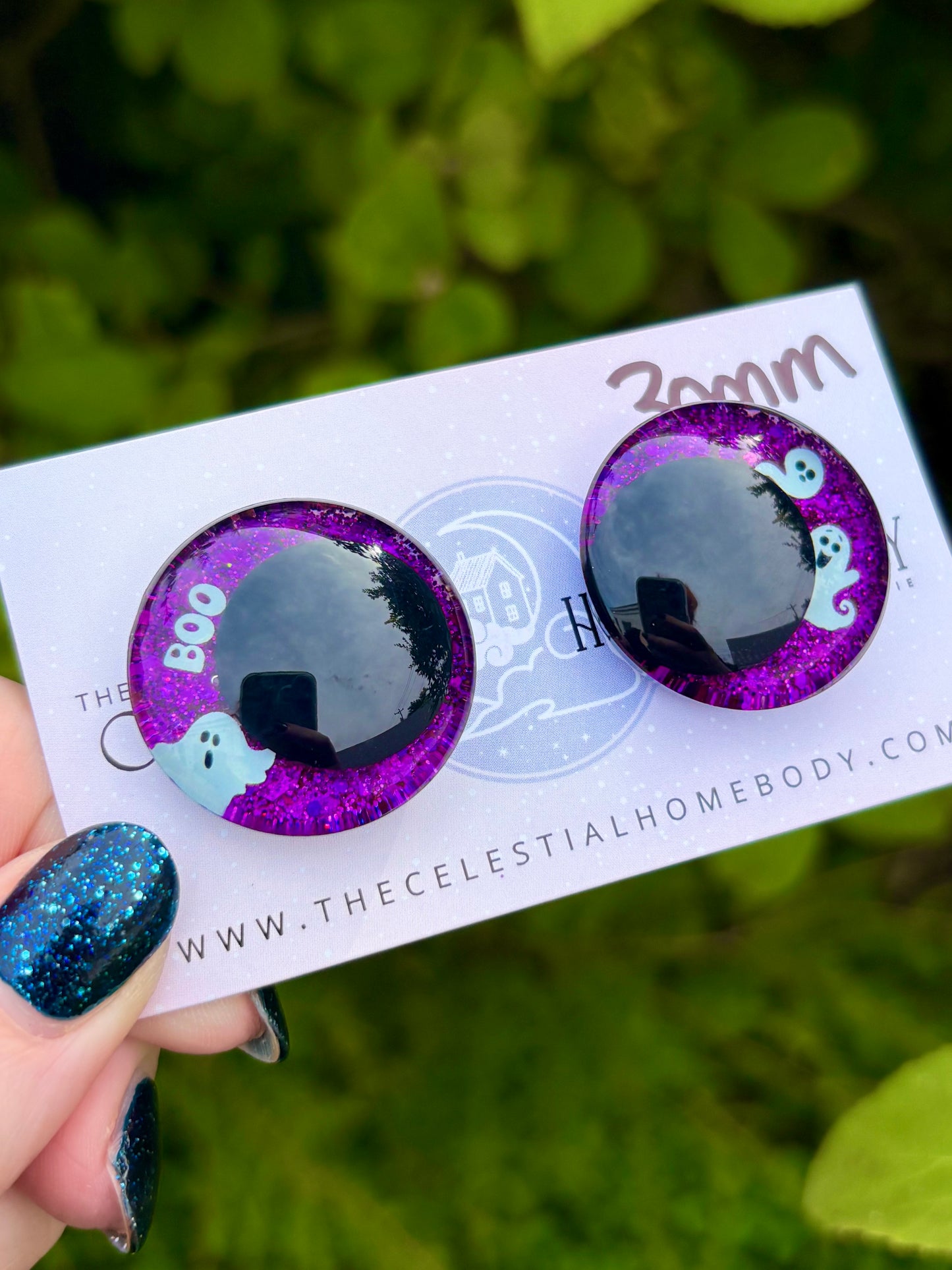 Glow-In-The-Dark Ghosts Purple Glitter+Green or Orange Pupil - 3D Safety Eyes