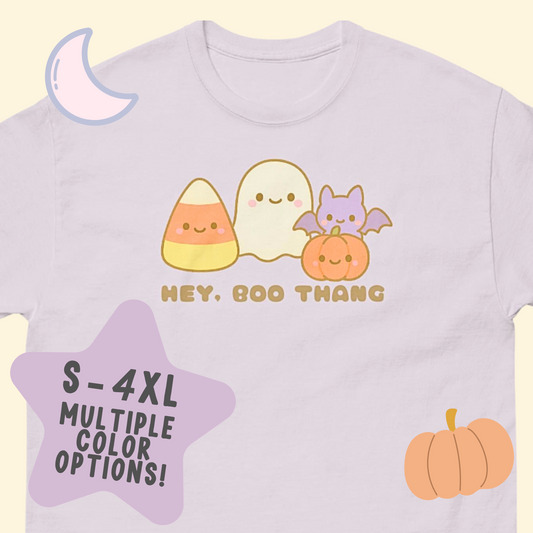 Pastel Kawaii Halloween Critters Unisex T-Shirt - Pumpkin, Bat, Candy Corn, and Ghost Friends