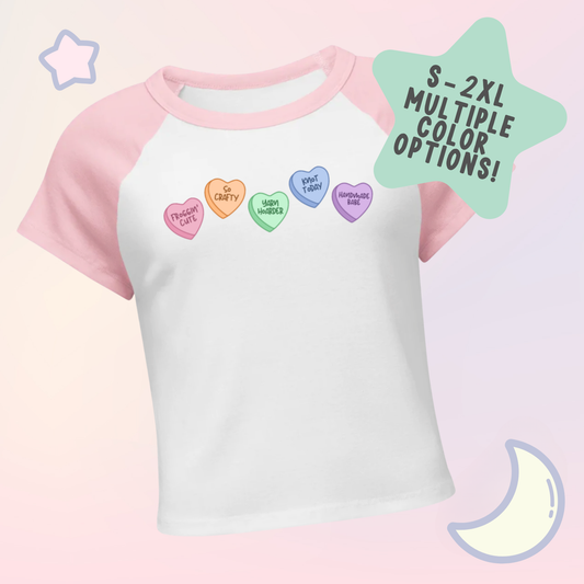 Fiber Artist Crafter Crocheter/Knitter Valentines Pastel Hearts Women’s Micro Rib Raglan Baby Tee