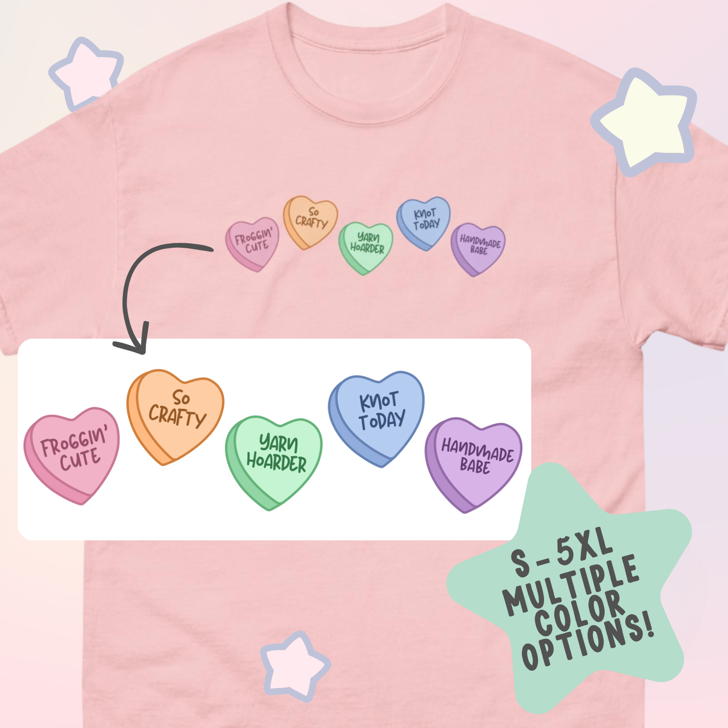 Fiber Artist Crafter Crocheter/Knitter Valentines Pastel Hearts Unisex Classic Tee T-Shirt