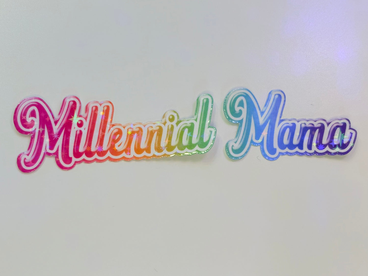 Millennial Mama Lisa Frank Inspired Rainbow Sparkly Holographic Sticker - Waterproof Sticker for Water Bottle/Stanley, Car, Laptop, Phone, Game Console