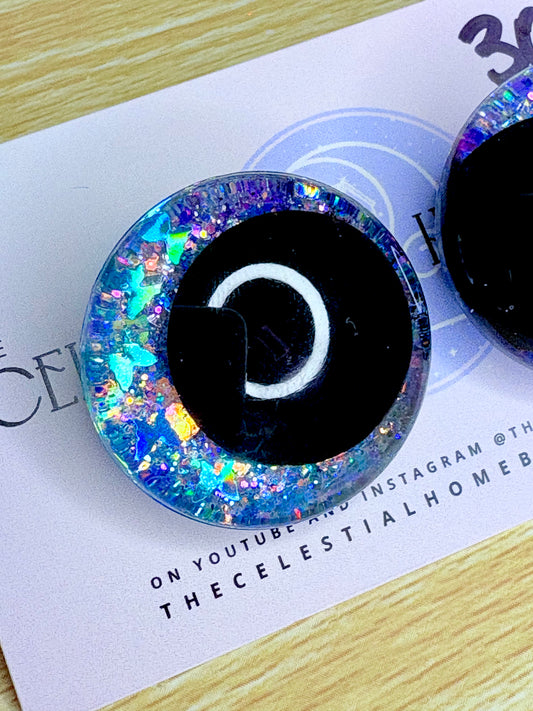 Cinderella Butterfly Blue Sparkle Hologrpahic 3D Safety Sinker Eyes - 30mm, 20mm