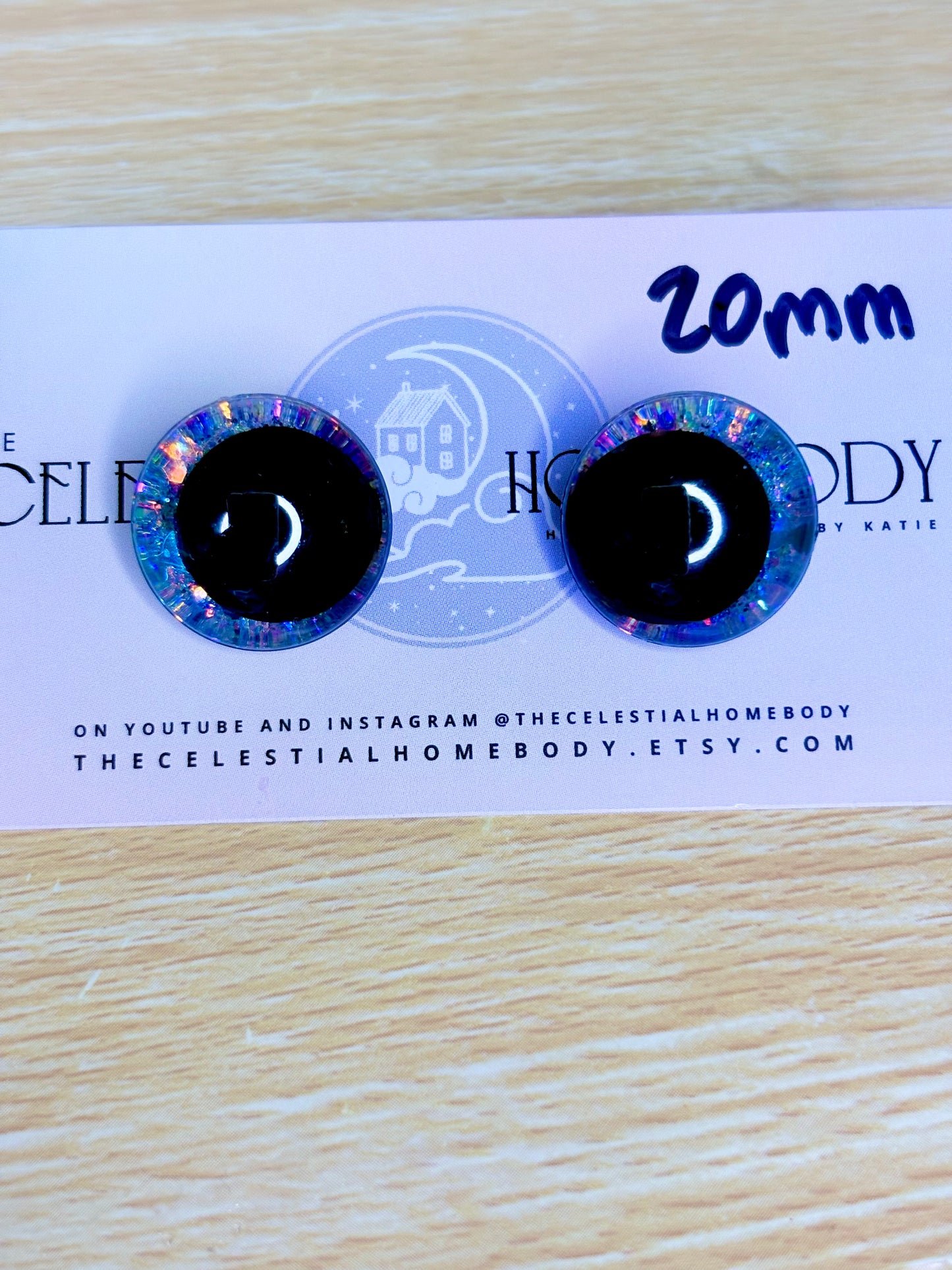 Cinderella Butterfly Blue Sparkle Hologrpahic 3D Safety Sinker Eyes - 30mm, 20mm