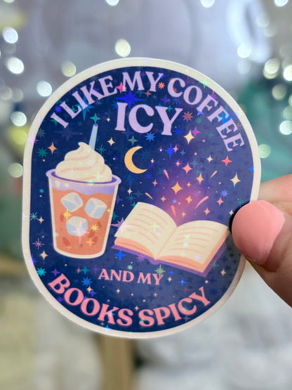 Ice Coffee and Spicy Book Holographic Sticker - Waterproof Sticker for Water Bottle/Stanley, Car, Laptop, Phone, Game Console