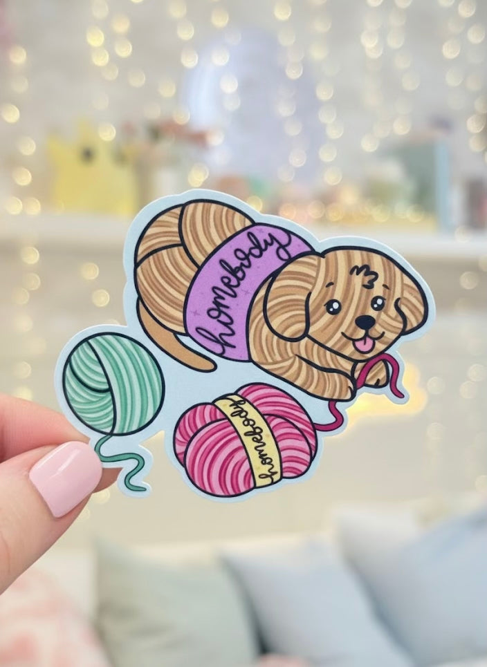 Yarn Dog Crocheter/Knitter Homebody Sticker - Waterproof Sticker for Water Bottle/Stanley, Car, Laptop, Phone, Game Console
