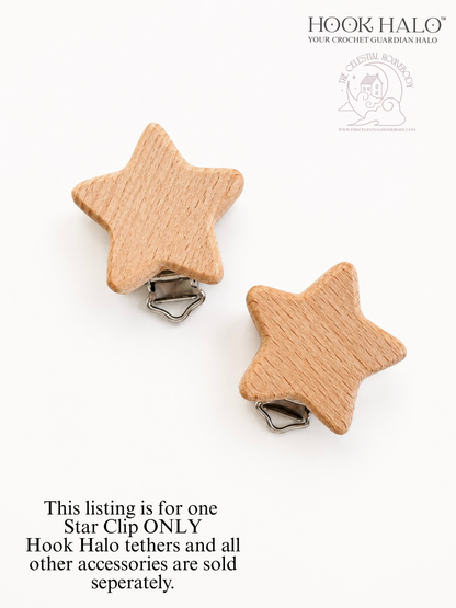 Star Clip Natural Wood For Hook Halo Crochet Tool Tether - Attach to Your Clothing, Project Bag, etc.