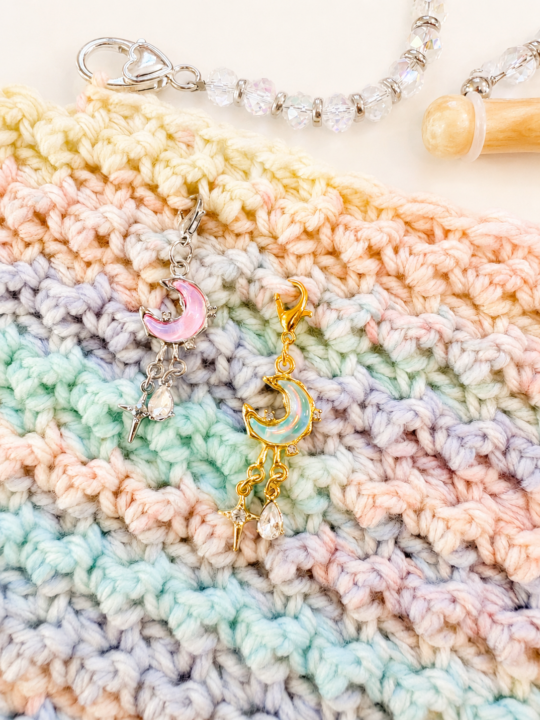 Celestial Moon Color Shifting Crystal Stitch Marker Gold or Silver