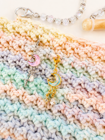 Celestial Moon Color Shifting Crystal Stitch Marker Gold or Silver