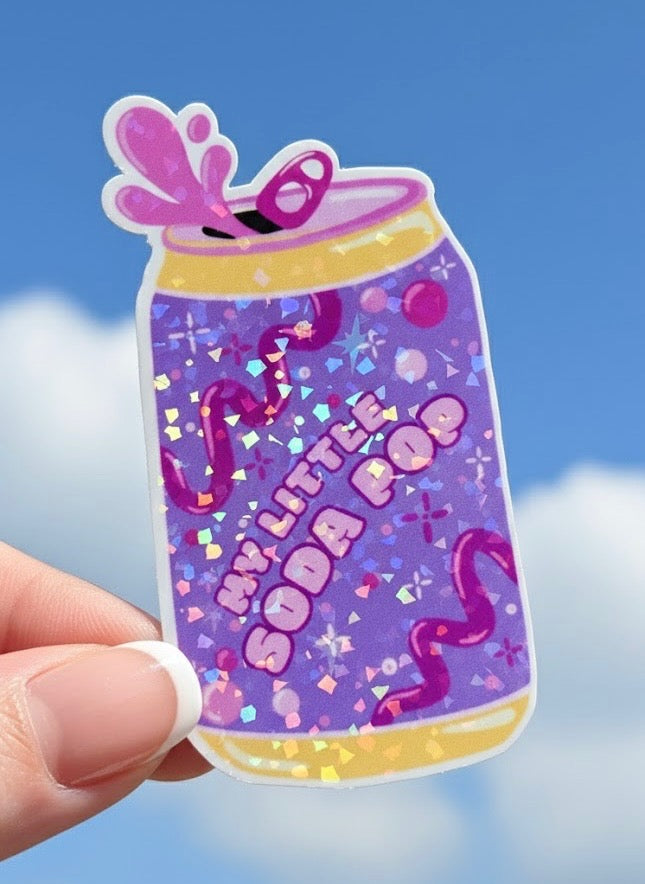 Soda Pop Sparkly Holographic Sticker - Waterproof Sticker for Water Bottle/Stanley, Car, Laptop, Phone, Game Console