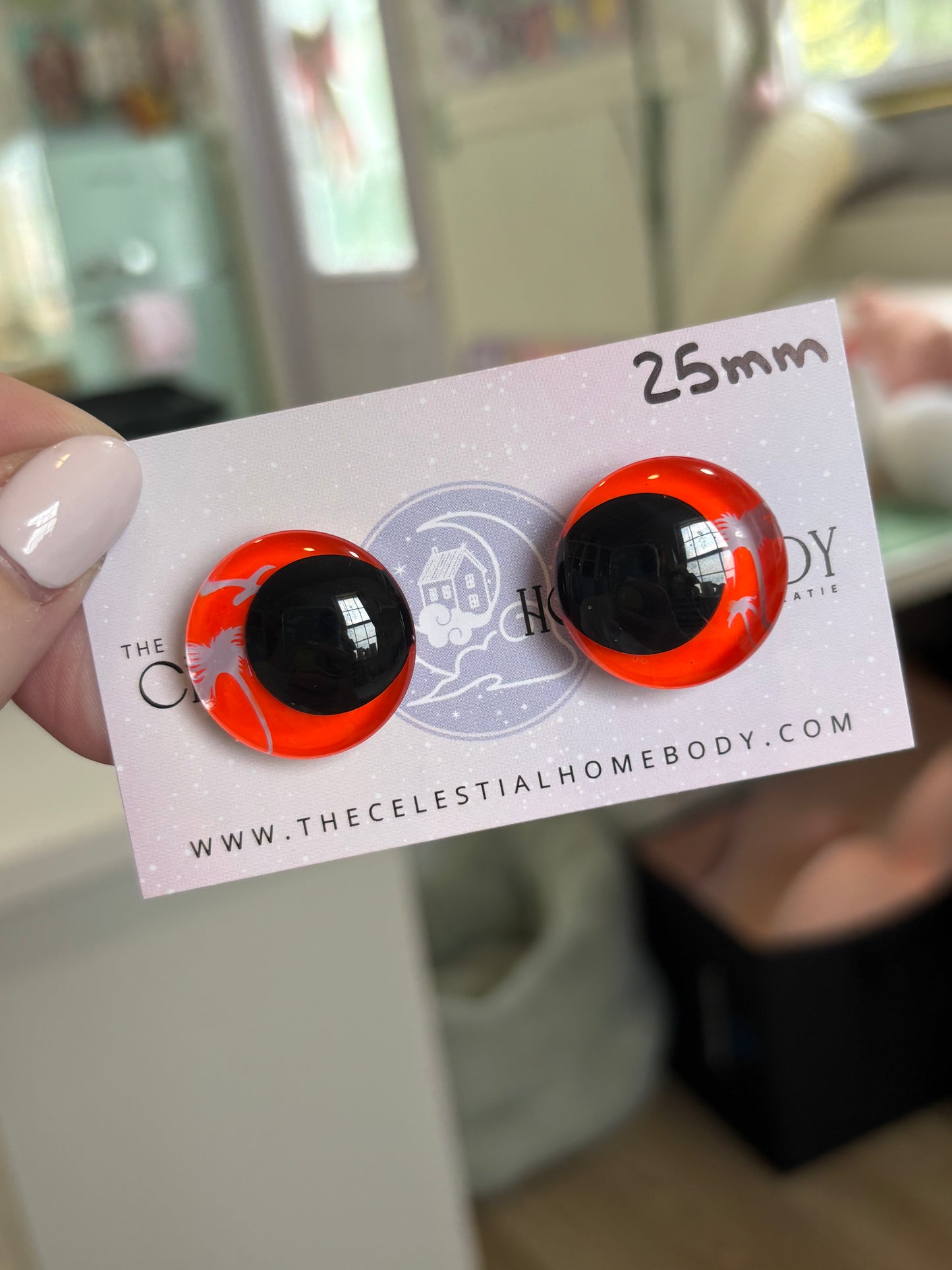 Neon Palm Tree Teal/Neon Orange Black or White Pupil- 3D Safety Eyes 25mm