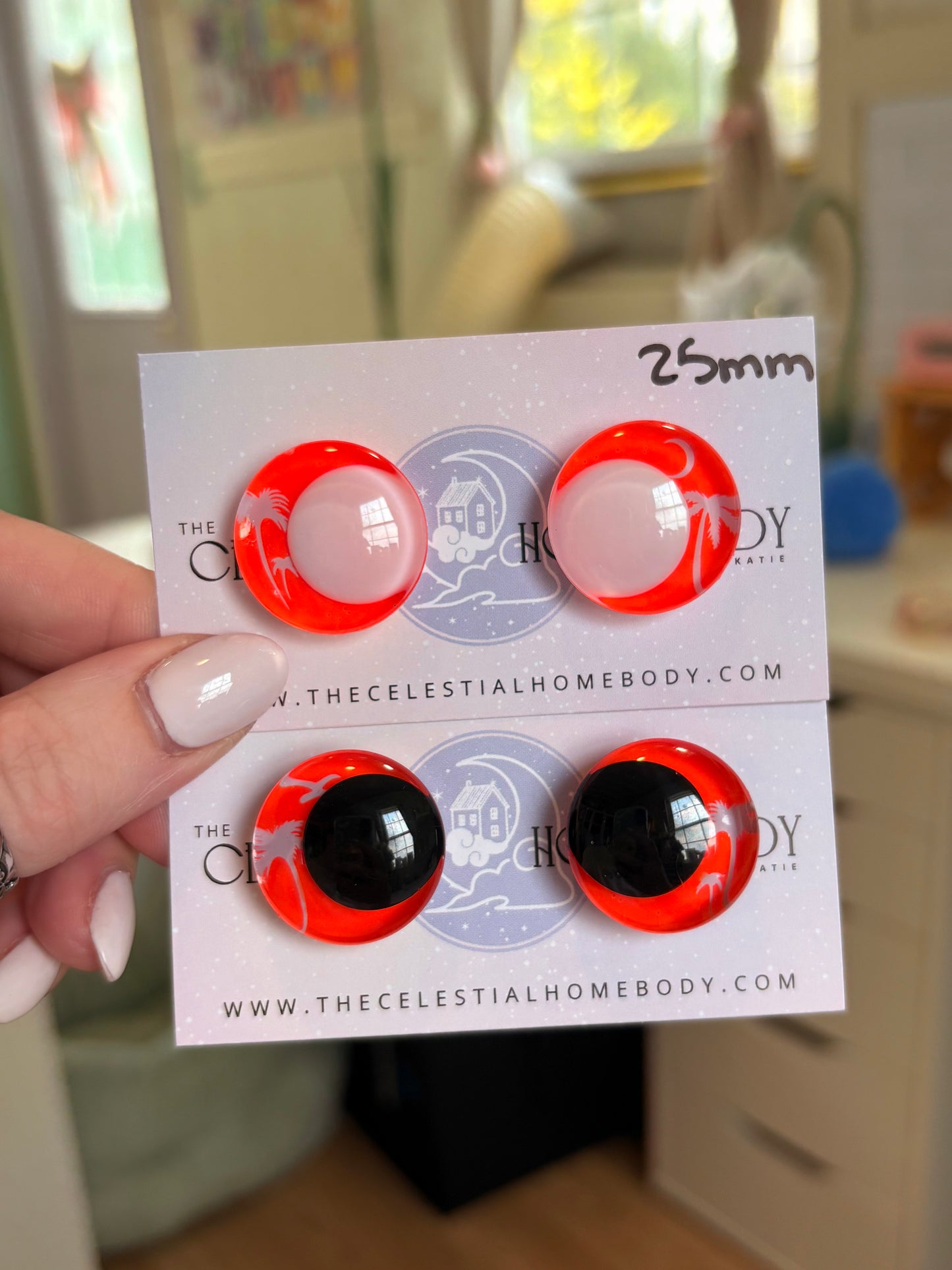 Neon Palm Tree Teal/Neon Orange Black or White Pupil- 3D Safety Eyes 25mm