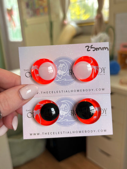 Neon Palm Tree Teal/Neon Orange Black or White Pupil- 3D Safety Eyes 25mm