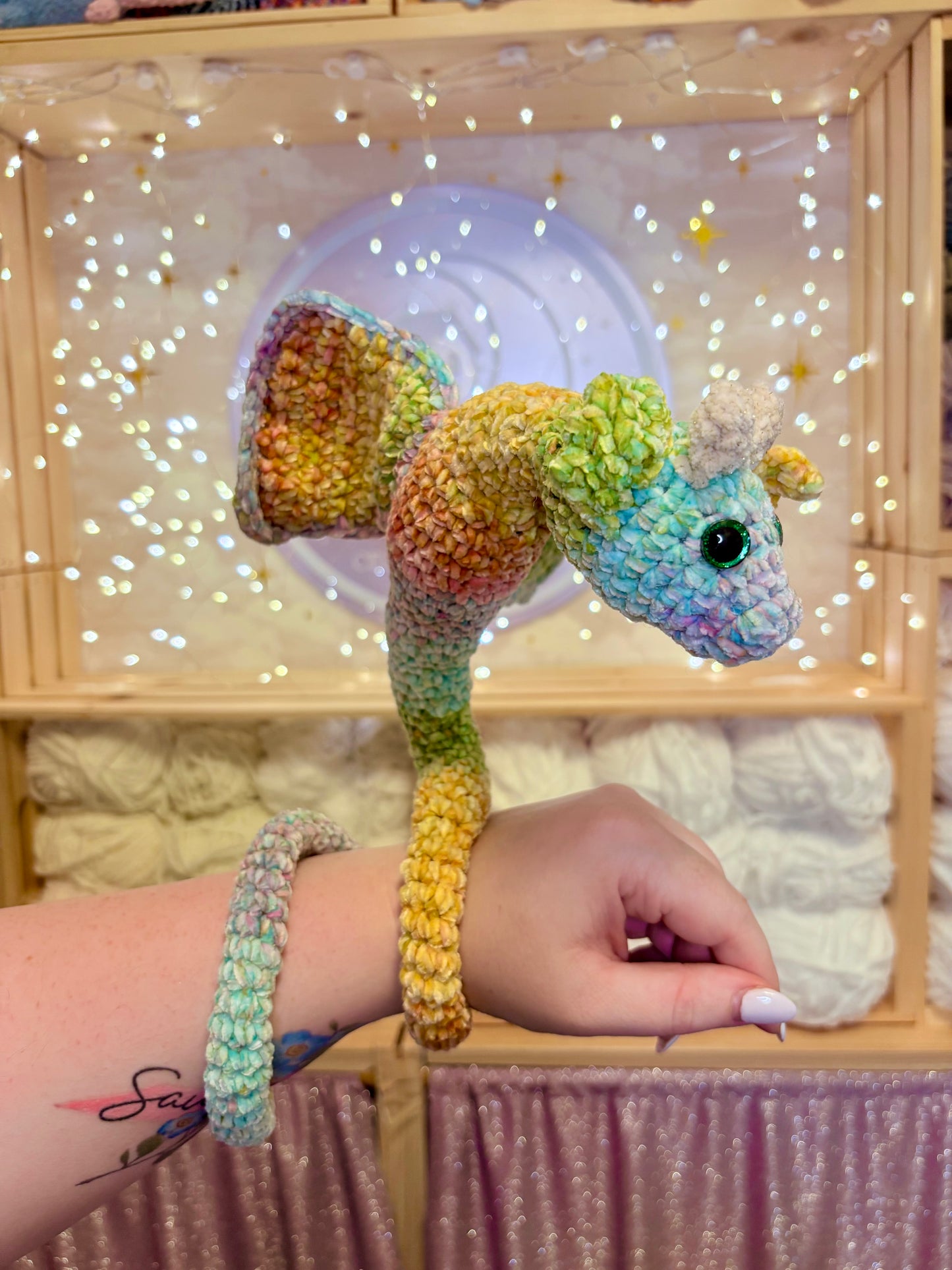Rainbow Wrap-Around Dragon Handmade Crochet Plushie