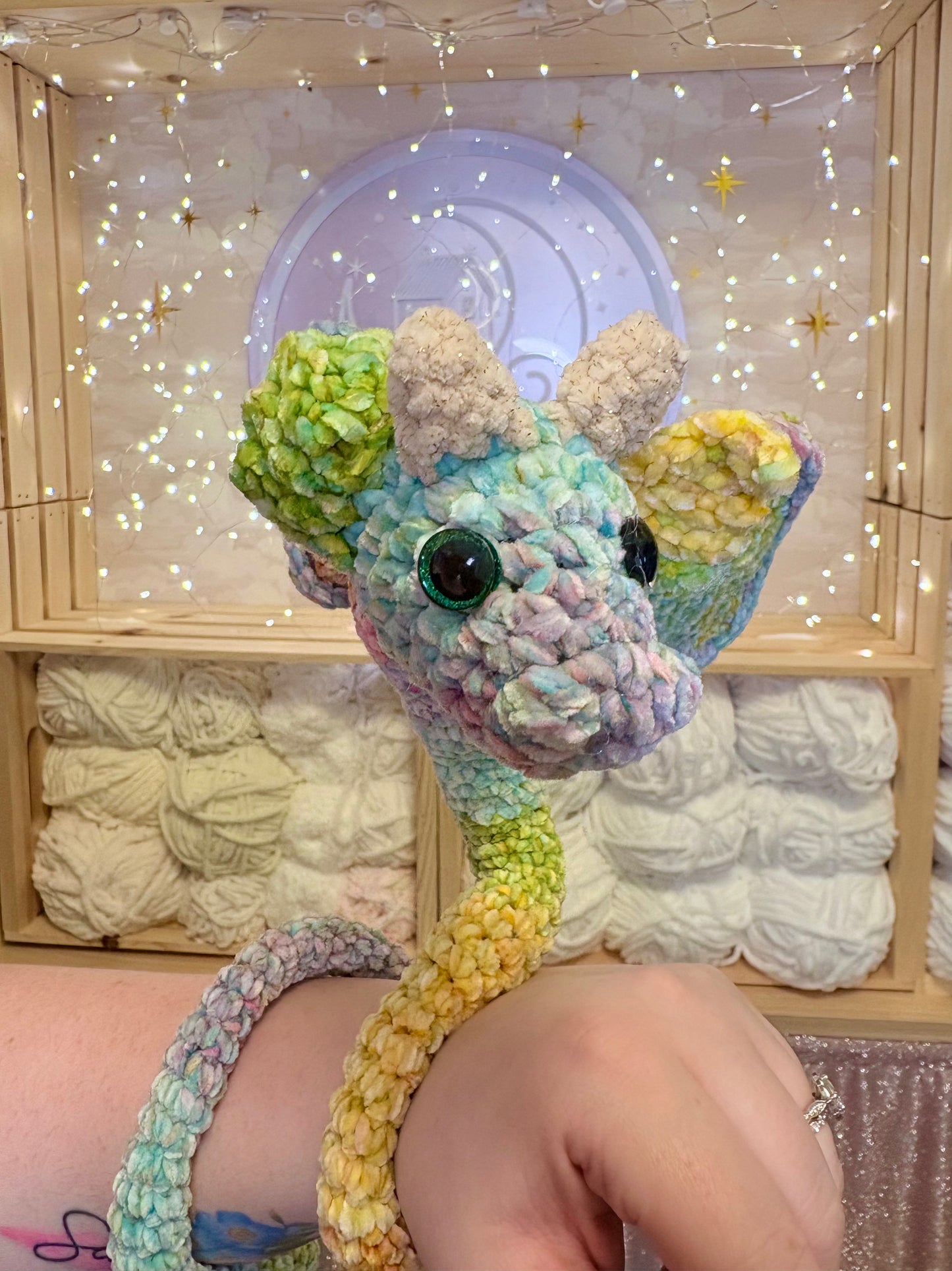 Rainbow Wrap-Around Dragon Handmade Crochet Plushie
