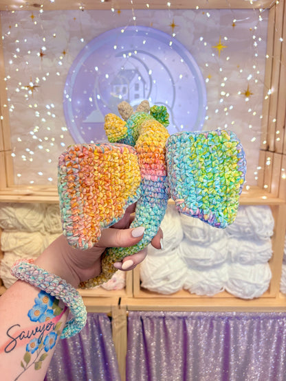 Rainbow Wrap-Around Dragon Handmade Crochet Plushie