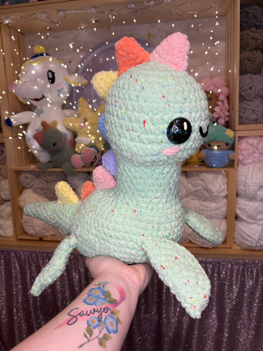 Nessie the Loch Ness Monster Pastel Rainbow Dino Handmade Crochet Plushie