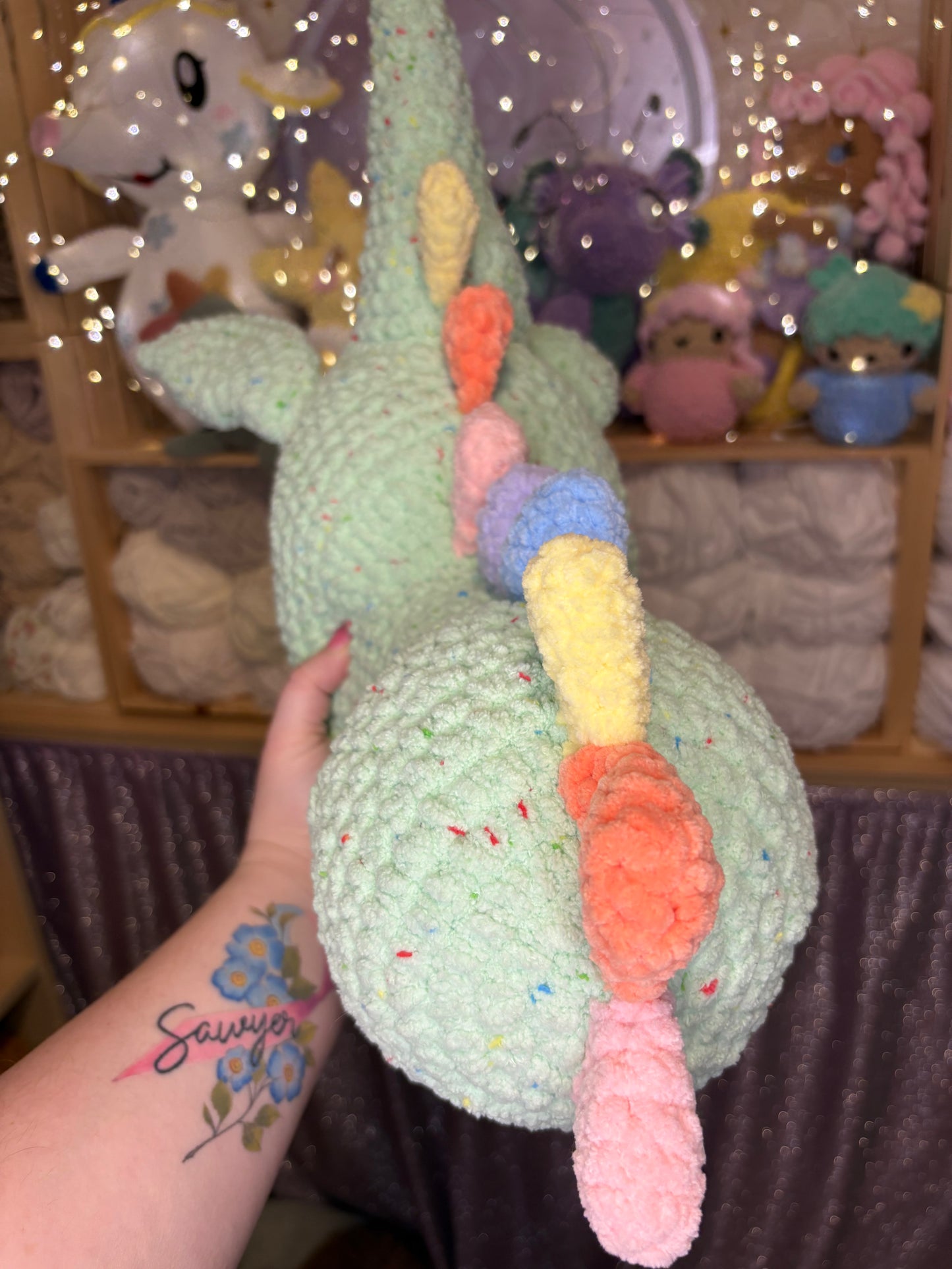 Nessie the Loch Ness Monster Pastel Rainbow Dino Handmade Crochet Plushie