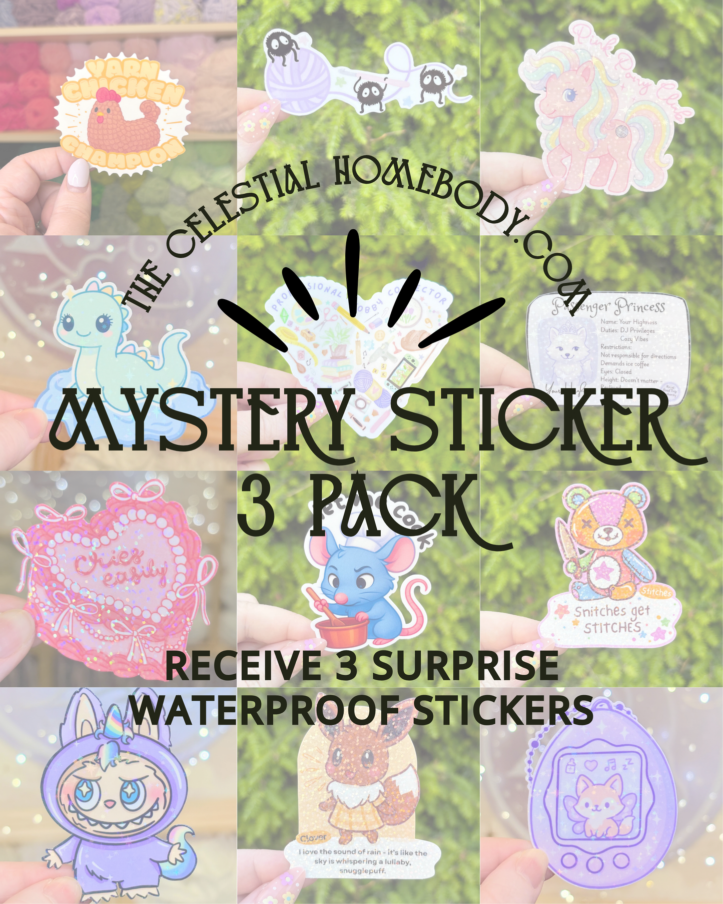 MYSTERY STICKER 3-Pack of Waterproof Stickers for Water Bottle/Stanley, Car, Laptop, Phone, Game Console