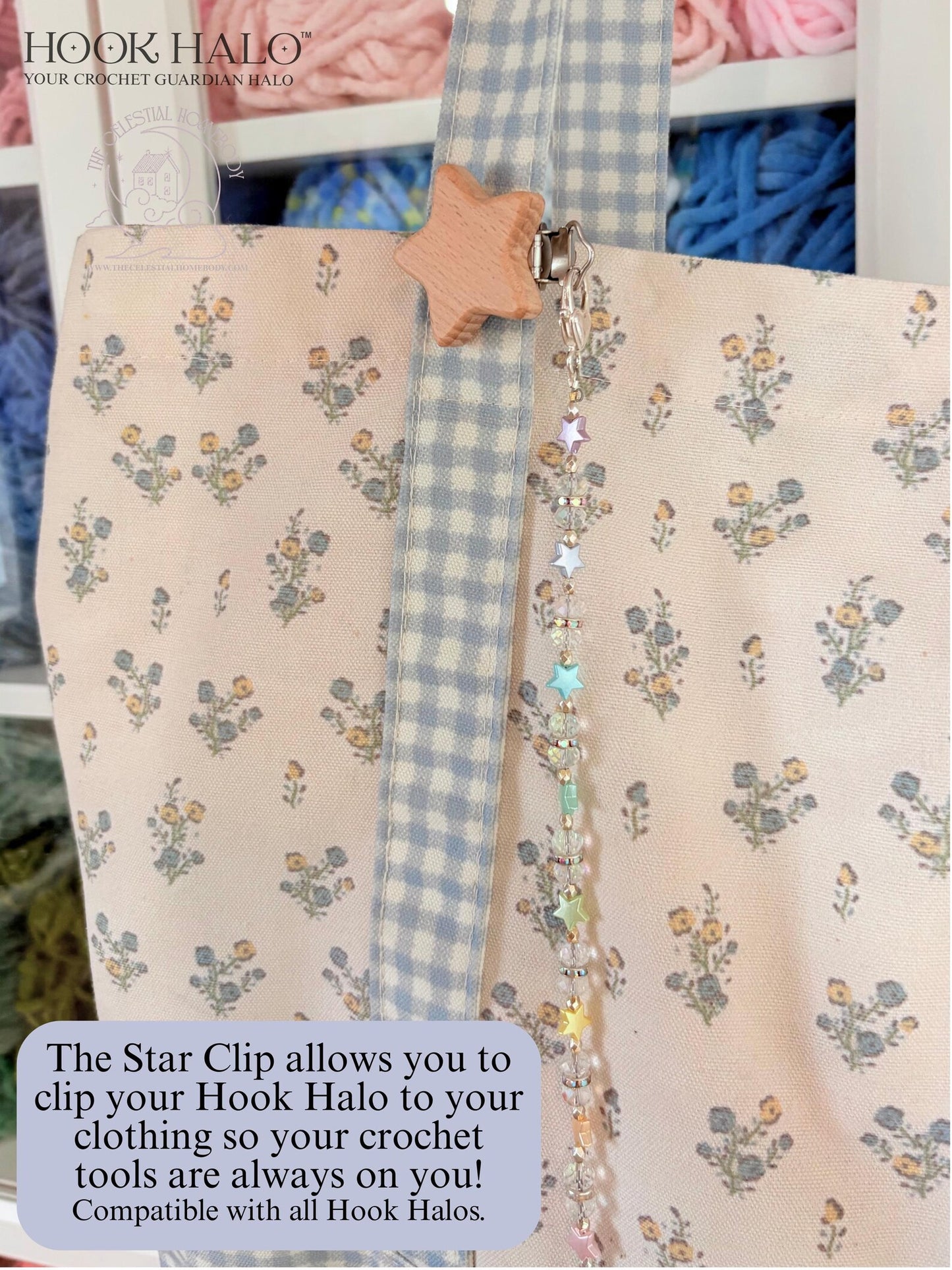 Star Clip Natural Wood For Hook Halo Crochet Tool Tether - Attach to Your Clothing, Project Bag, etc.