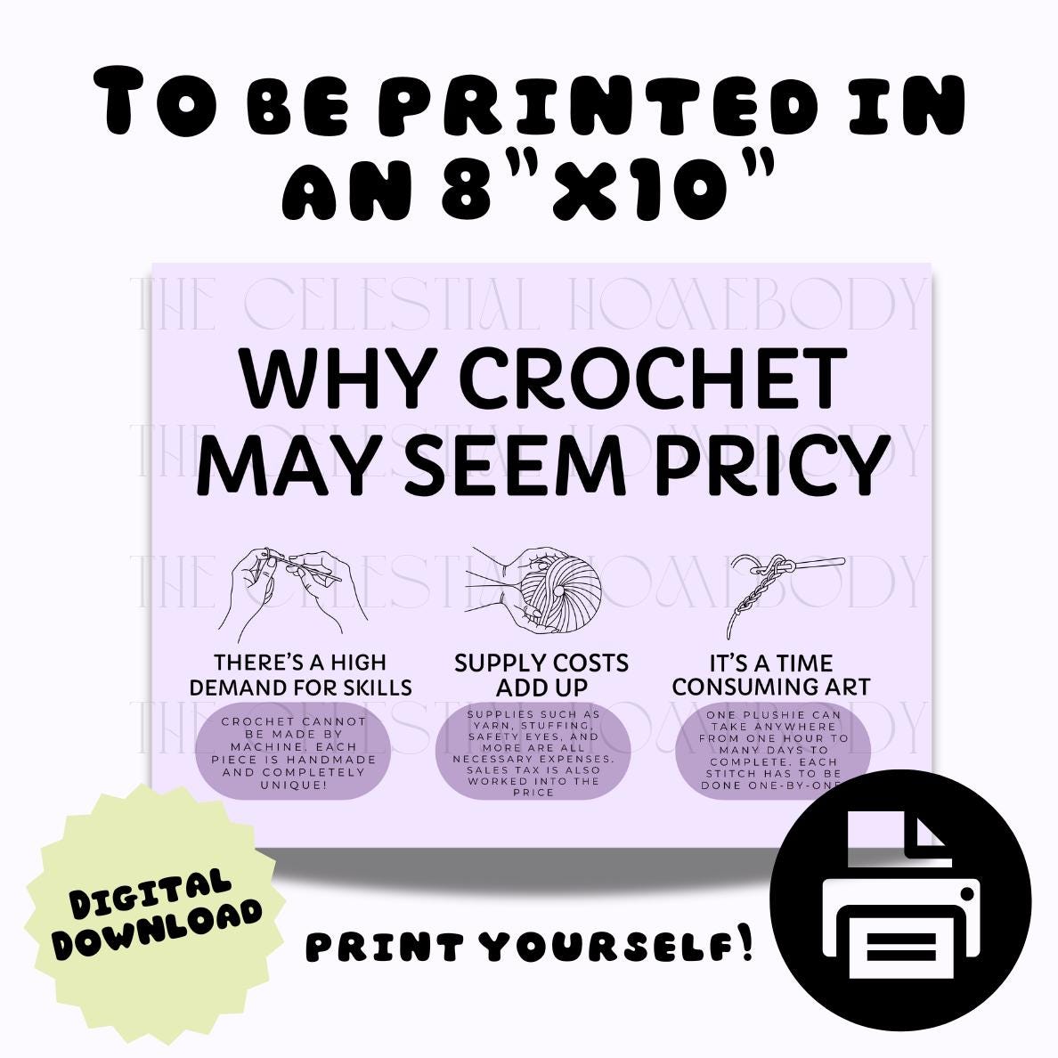 Why Crochet is Pricy Sign for Markets Craft Fairs Vendor Display Print Yourself Digital Download